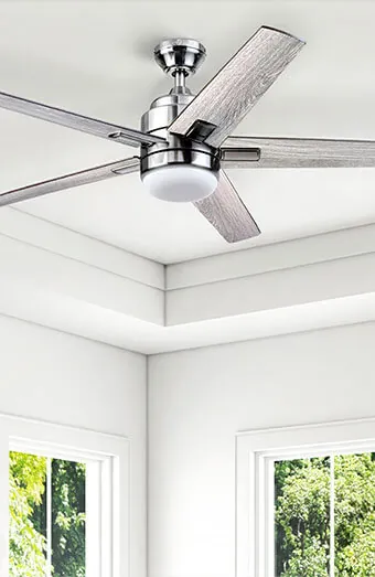 Modern stylish ceiling fan fitted in a Gold Coast living room