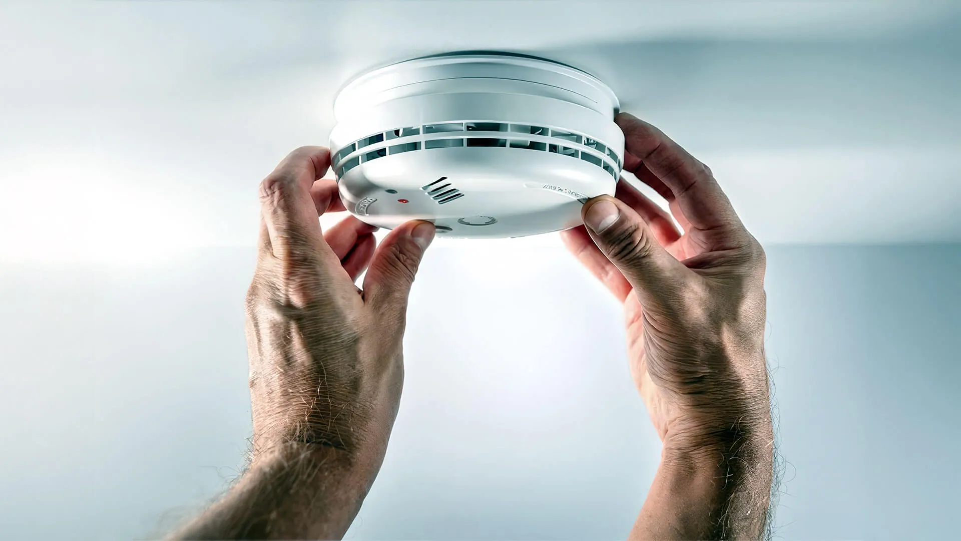 Electrician assessing smoke alarm positions in a Gold Coast home